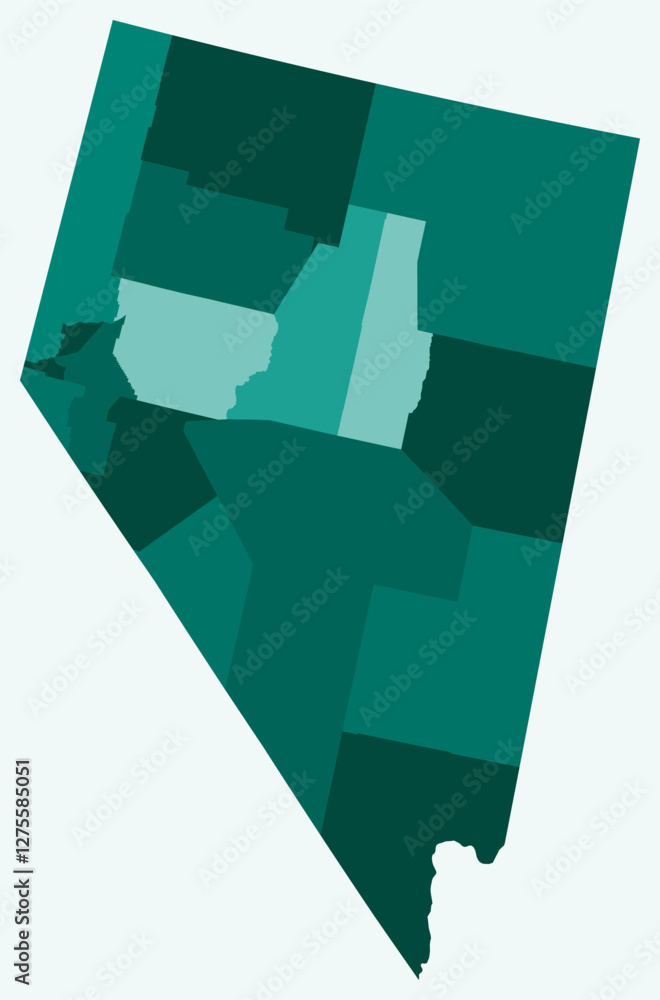 Poster map of nevada with counties. just a simple state border map with county division. teal color palette