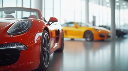 Car dealership displaying a range of vehicles in a contemporary, well-lit showroom. Featuring an organized, inviting layout