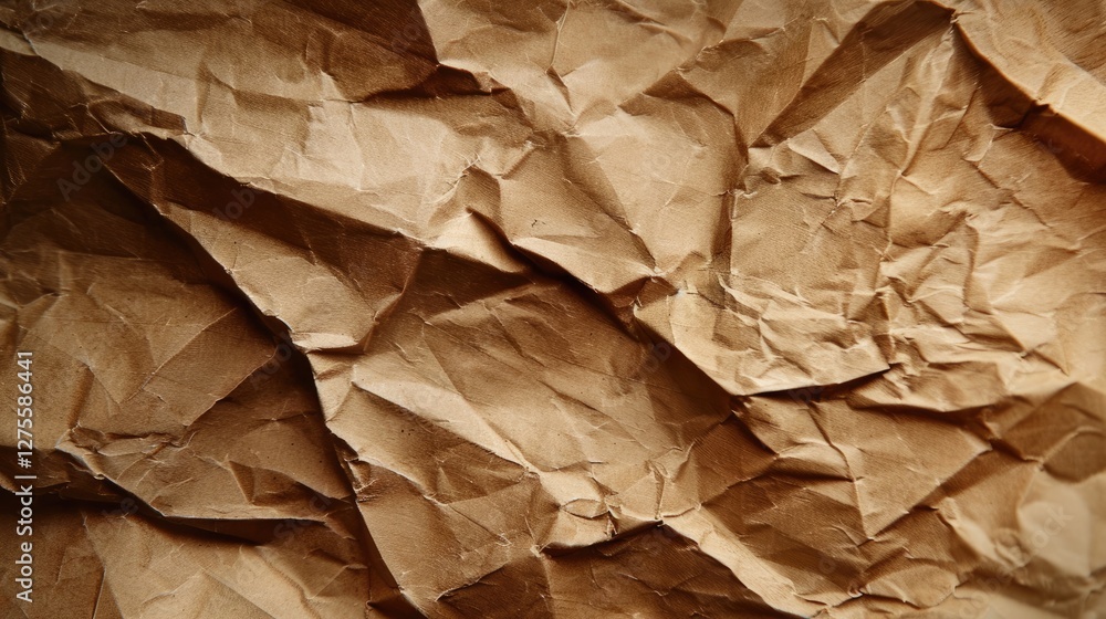 Aufkleber crisp close-up of textured crumpled brown recycled paper showcasing varying shades of brown, with de