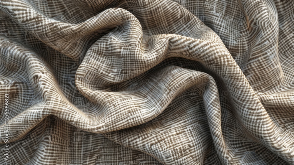 Poster neutral-tone fabric texture featuring a wrinkled pattern in shades of gray and beige, creating depth
