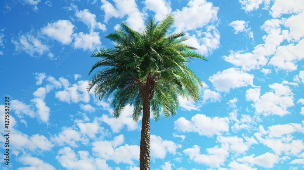 Aufkleber lush green royal palm tree standing tall against a vibrant blue sky dotted with soft white clouds cr