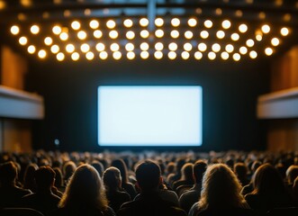 Nostalgic first-person view capturing an engaged audience in a vibrant business setting.