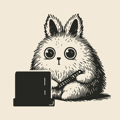 scared bunny watching TV, rabbit watching a horror movie sketch