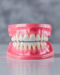 Obraz premium Healthy Human Teeth Model Close Up Pink Gums Dental Prosthesis