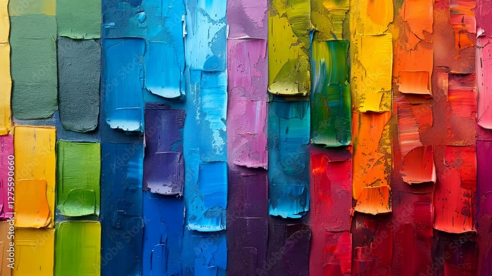 Poster vibrant rainbow abstract oil art with textured layers in dynamic color patterns