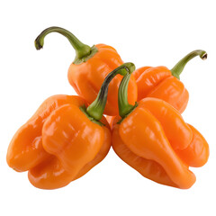A cluster of vibrant orange bell peppers arranged together.