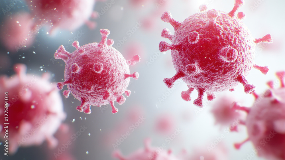 Aufkleber abstract virus visualization with futuristic elements, showcasing red virus particles in dynamic env