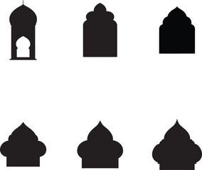 Islamic Mosque Archway Silhouette Set with Traditional Arabic Architectural Design