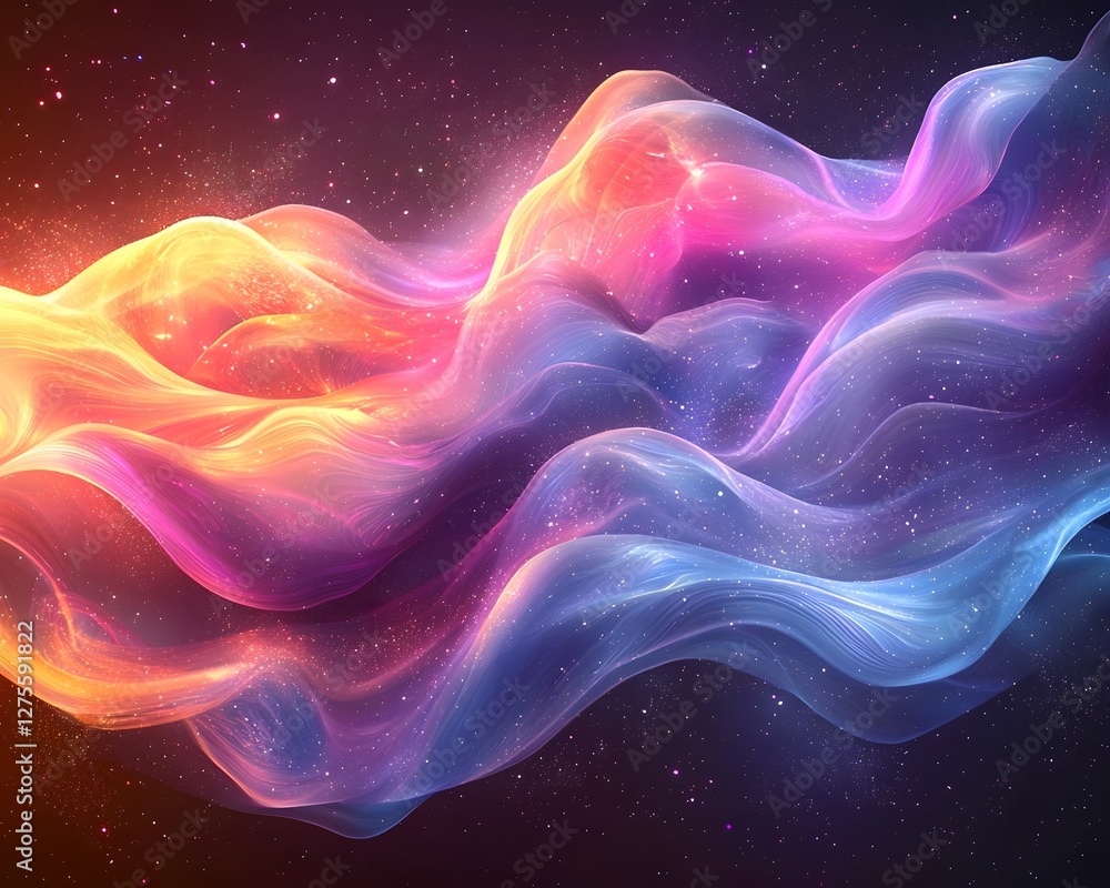 Poster mesmerizing neon gradient waves flowing in a luminous cosmic backdrop