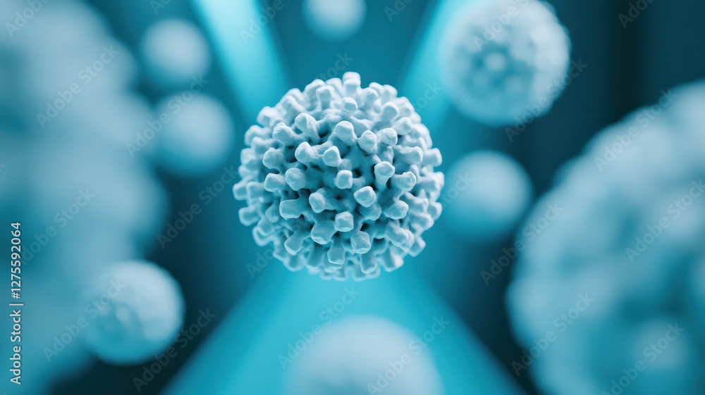 Poster digital virus particles floating in sterile environment, showcasing intricate details and textures