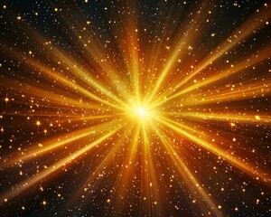 Fototapeta premium Golden Light Rays Burst Background Sparkling Starry Night Sky