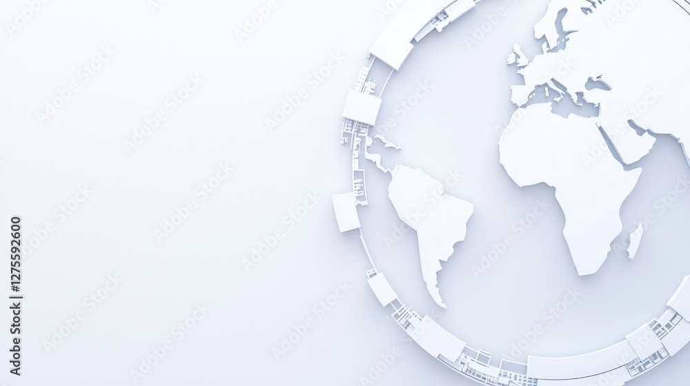 Aufkleber Global Network White World Map Tech Design Abstract Background