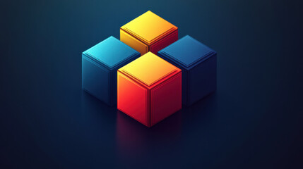 Obraz premium Three interconnected cubes in vibrant colors on dark background