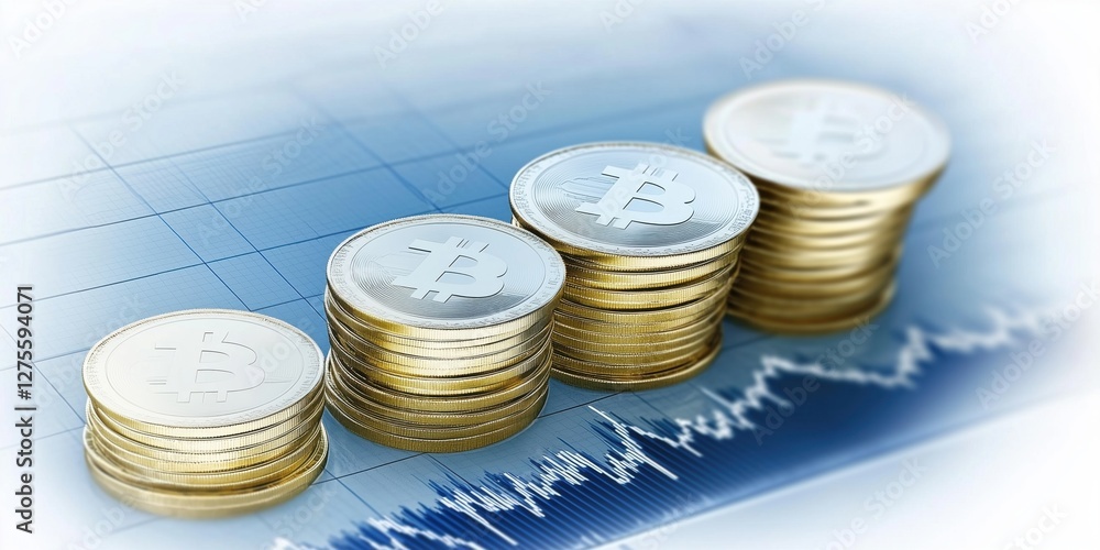 Poster growth trends in cryptocurrency values illustrated on a technical analysis chart featuring bitcoin c