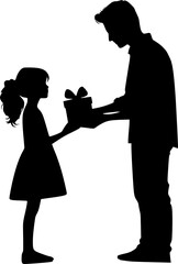 Father and Daughter Exchange a Gift in Silhouette