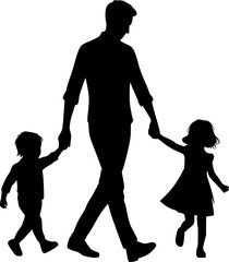 Silhouette of a Father Walking with His Two Children