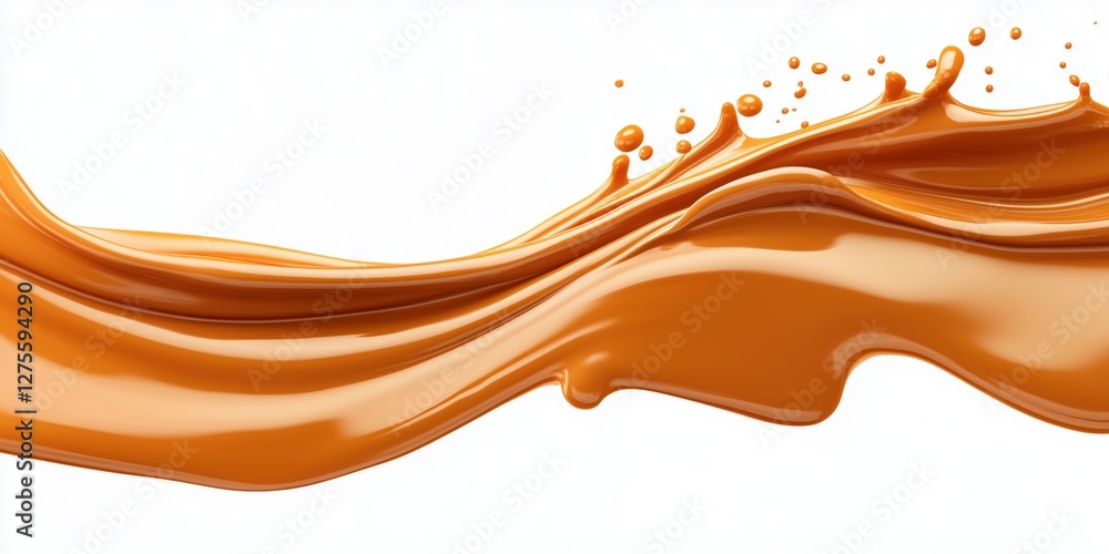 Poster caramel splash wave pattern creates a stunning visual effect isolated on white background