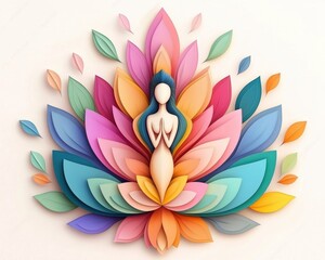 Obraz premium Serene Woman Meditating Amidst Vibrant Colorful Floral Mandala Design