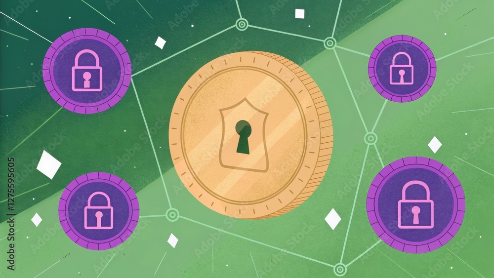 Poster gold investment with security and inflation protection concept. digital security concept featuring a
