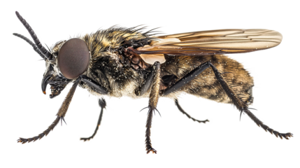 Close-up detail of a house fly isolated on transparent background