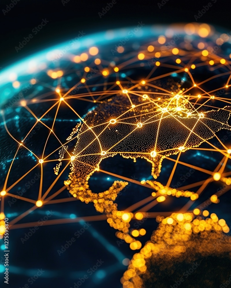Poster Global Network Connection Futuristic Earth Digital Data Visualization