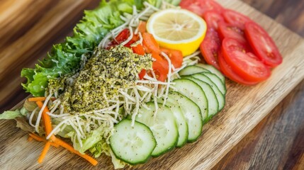 A Colorful and Healthy Vegetable Salad with Sliced Cucumbers, Tomatoes, and Lettuce. A Perfect Light Lunch or Dinner