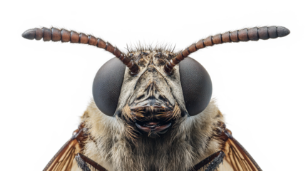 Macro photography of a horsefly showing head and eyes isolated on a transparent background