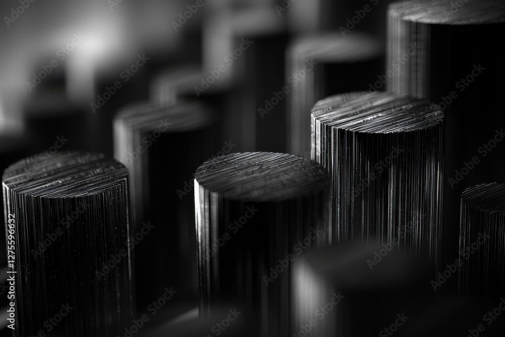 Poster abstract monochrome detail showcasing an array of textured cylindrical forms, creating a stark contr