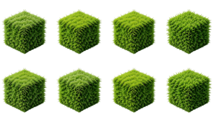 realistic grass cube collection natural texture greenery Isolated on png