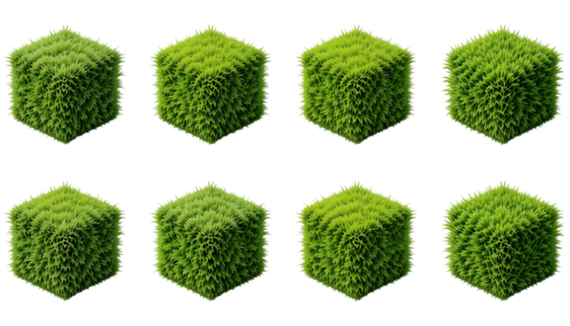 realistic grass cube collection natural texture greenery Isolated on png