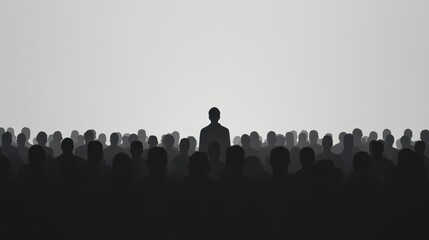 Naklejka premium Pink silhouette of couple standing in monochrome crowd of different people,surreal unique and different concept,loneliness in society,shadow,freedom,Love,be yourself,Stand out from the crowd.