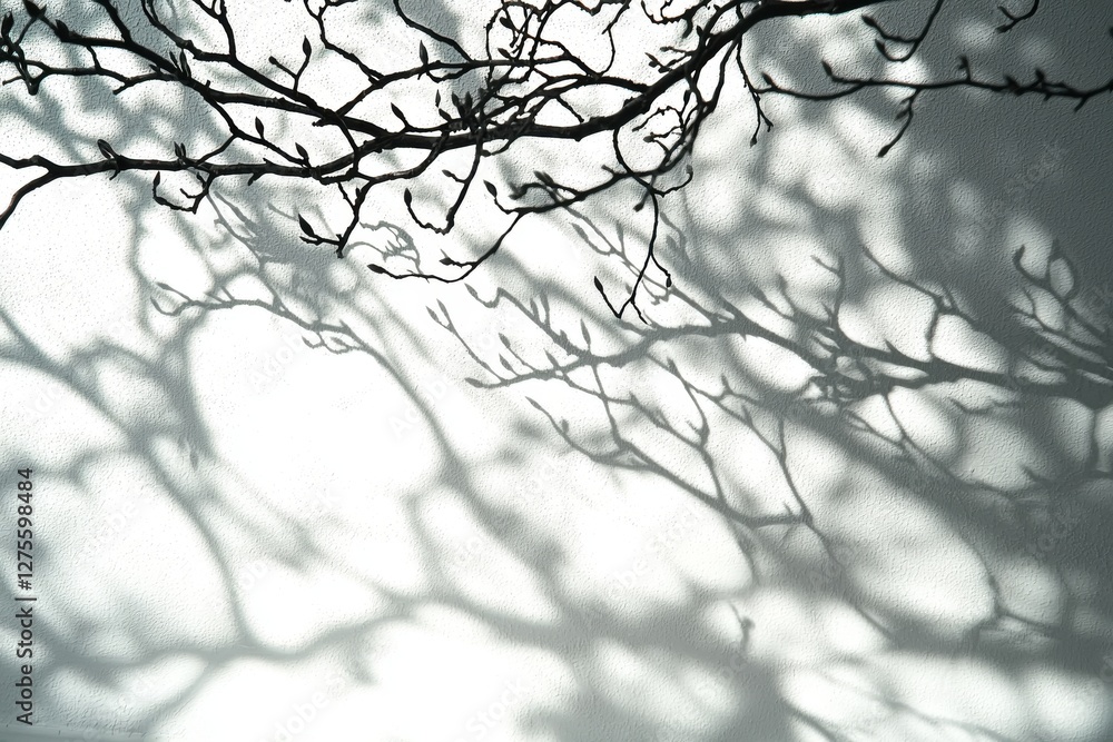 Poster a captivating interplay of light and shadow, featuring delicate branches casting intricate silhouett