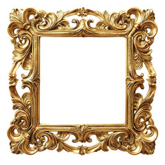 Elegant Gold Baroque Ornate Frame with Transparent Background &ndash; Vintage Decorative Graphic Resource