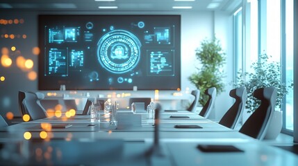 Modern Conference Room with Digital Display and Contemporary Design