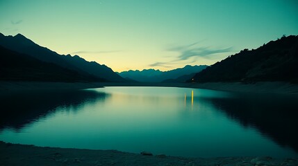 Serene Mountain Lake Dusk Tranquil Scene