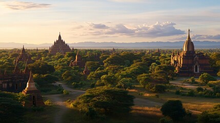 Fototapeta premium Majestic Ancient Temples of Bagan, Myanmar: A Timeless Landscape