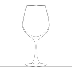 One continuous drawing line logo glass bowl goblet for alcoholic drinks and cup wine  side view .Single hand drawn art line doodle outline isolated minimal illustration cartoon character flat