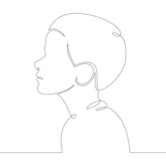 One continuous drawing line logo portrait profile bust child kid side view.Single hand drawn art line doodle outline isolated minimal illustration cartoon character flat
