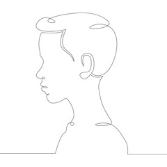 One continuous drawing line logo portrait profile bust child kid side view.Single hand drawn art line doodle outline isolated minimal illustration cartoon character flat