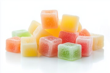 Sugar coated gummy cubes, isolated on white background for sweet indulgence and colorful treat options