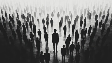 Pink silhouette of couple standing in monochrome crowd of different people,surreal unique and different concept,loneliness in society,shadow,freedom,Love,be yourself,Stand out from the crowd.