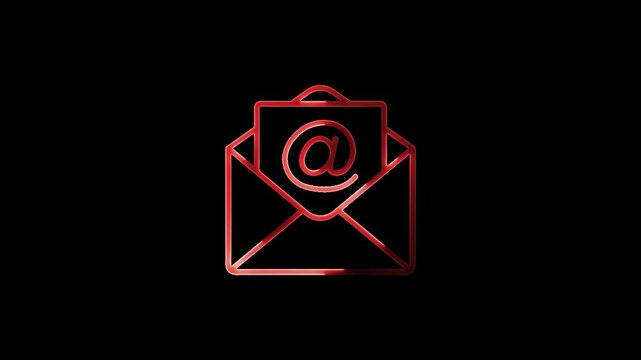 email message with Desktop computer . Glowing neon red icon messages icon