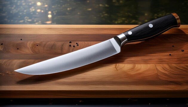 Kitchen knife on wooden cutting board