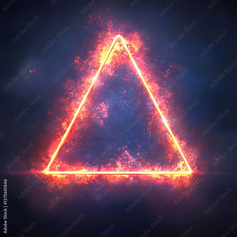 Aufkleber glowing neon triangles in retro 80s style dynamic background