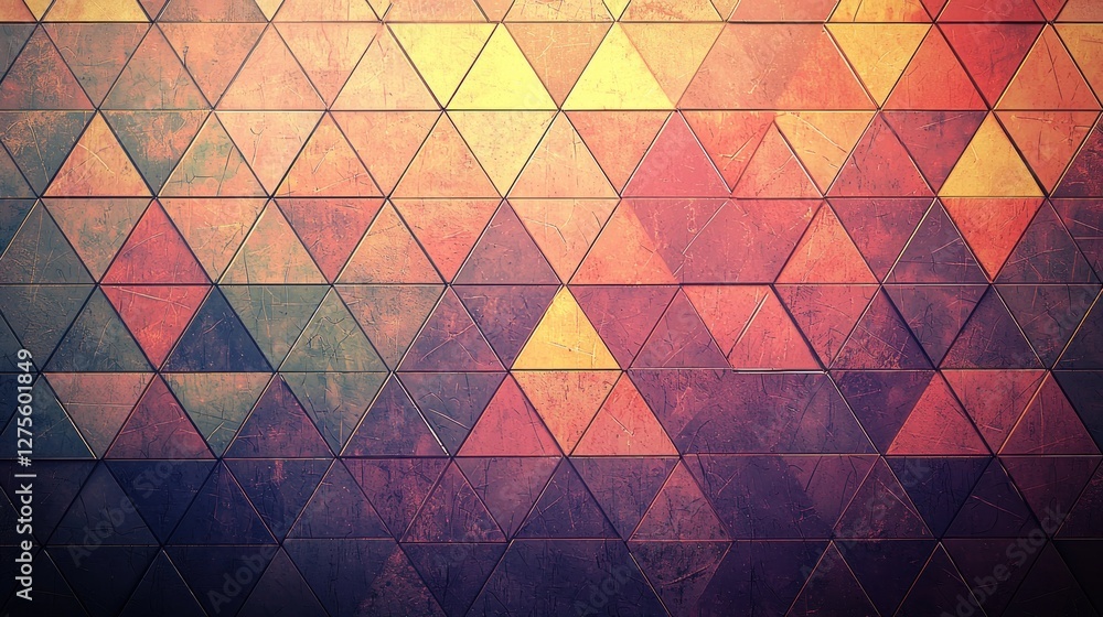 Poster abstract geometric pattern: warm-toned triangular mosaic