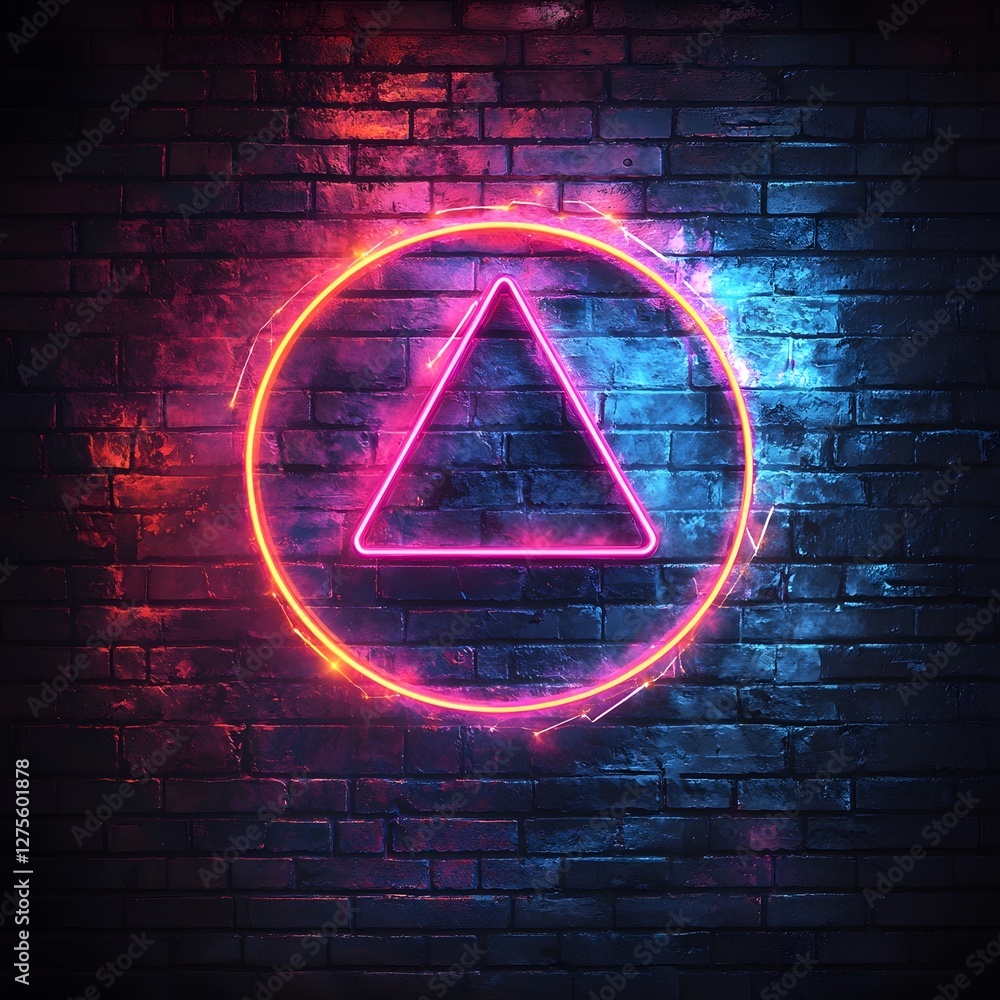 Poster glowing neon geometric patterns in retro 80s style background