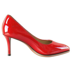 Obraz premium A glossy red high-heeled shoe, showcasing elegance and style for formal occasions.