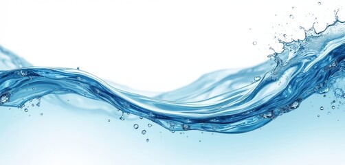 Graceful wave of clear blue water flows on transparent background. Splashes bubbles droplets ripples nature fresh drink liquid motion surface cool wet clean aqua.