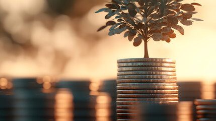 Growing Investment with Coins and Plant Symbolizing Financial Prosperity