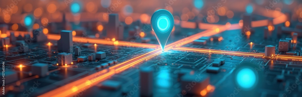Poster digital ai map shows gps pins innovating delivery services and future transport logistics. automatio